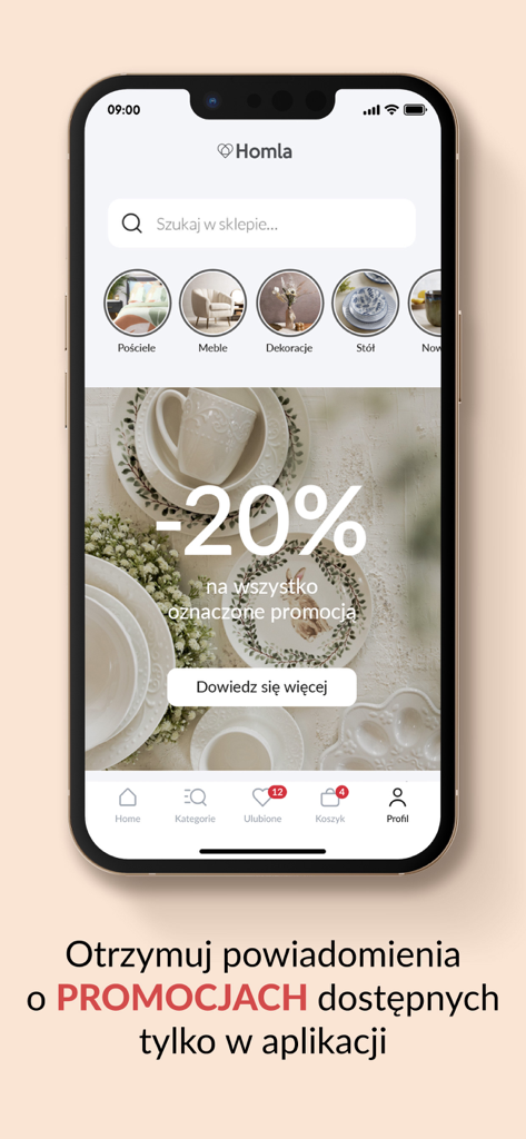 Homla - Homla mobile app interface displaying a 20 percent discount on home decor items