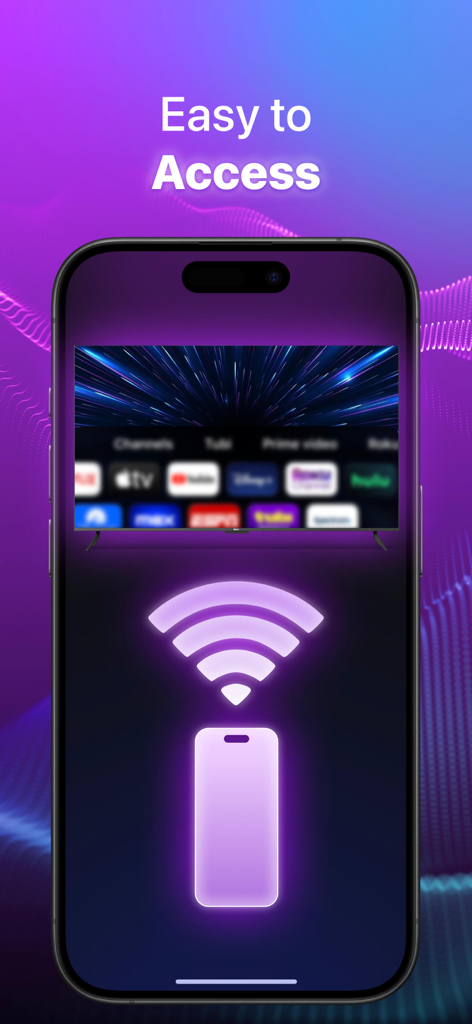 Smartphone connecting to a smart TV via Wi-Fi with the text Easy to Access