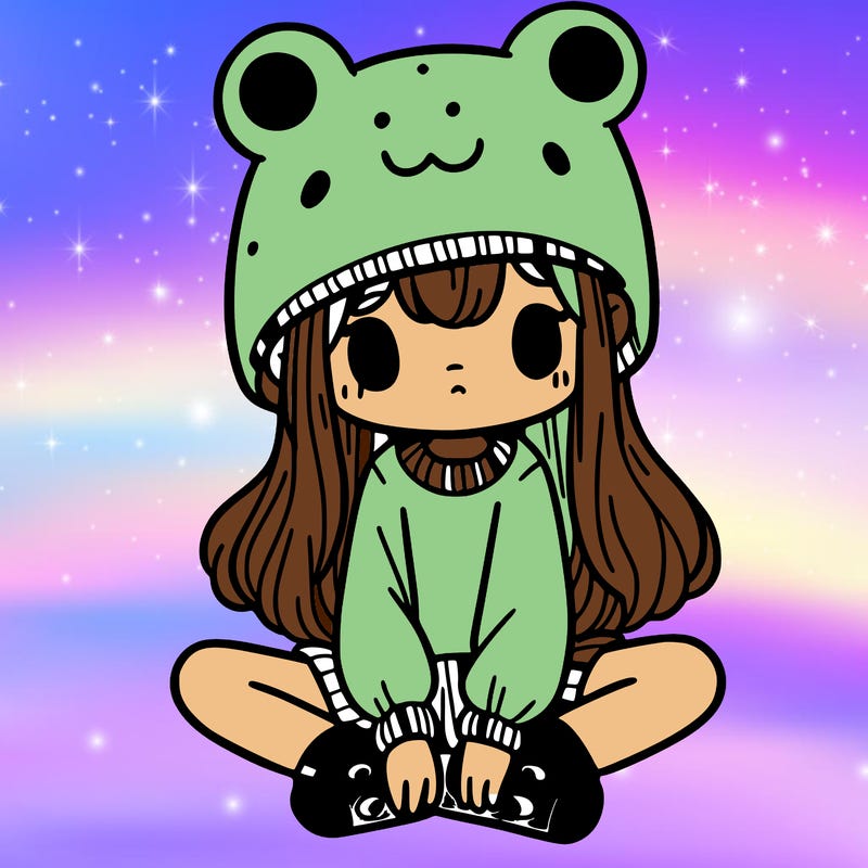 a girl wearing a frog hat and some frog socks
