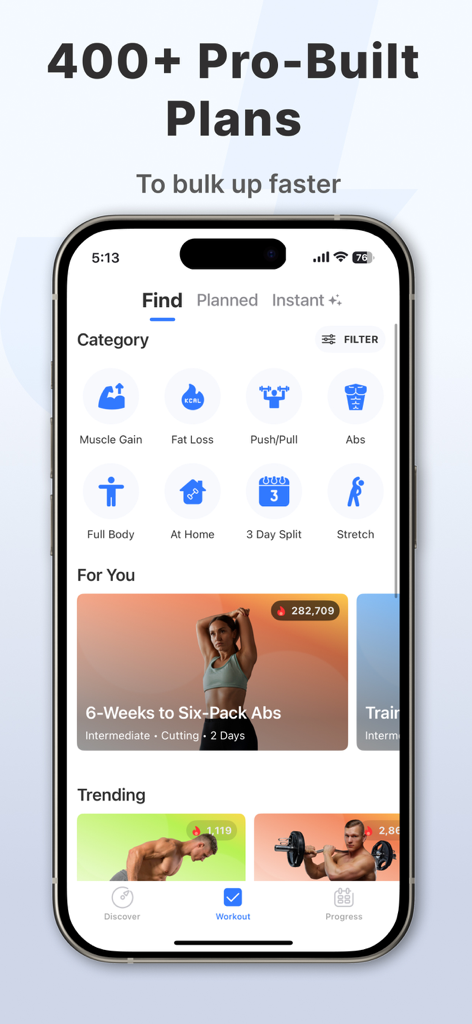 JEFIT Workout Plan Gym Tracker - JEFIT app screen showing professional workout plans for muscle gain and fat loss