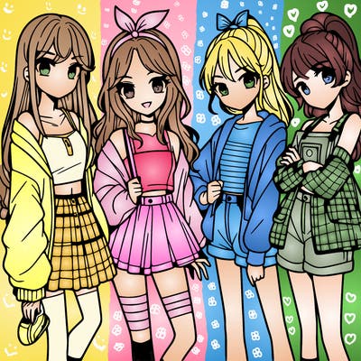 teen manga girls group of 4