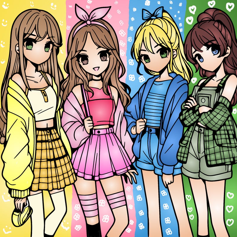 teen manga girls group of 4