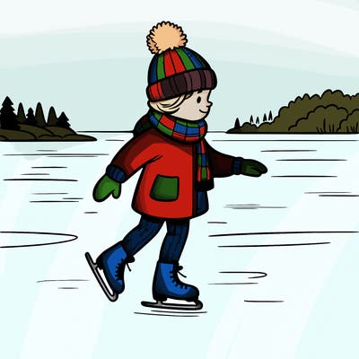 girl ice skating on a lone lake