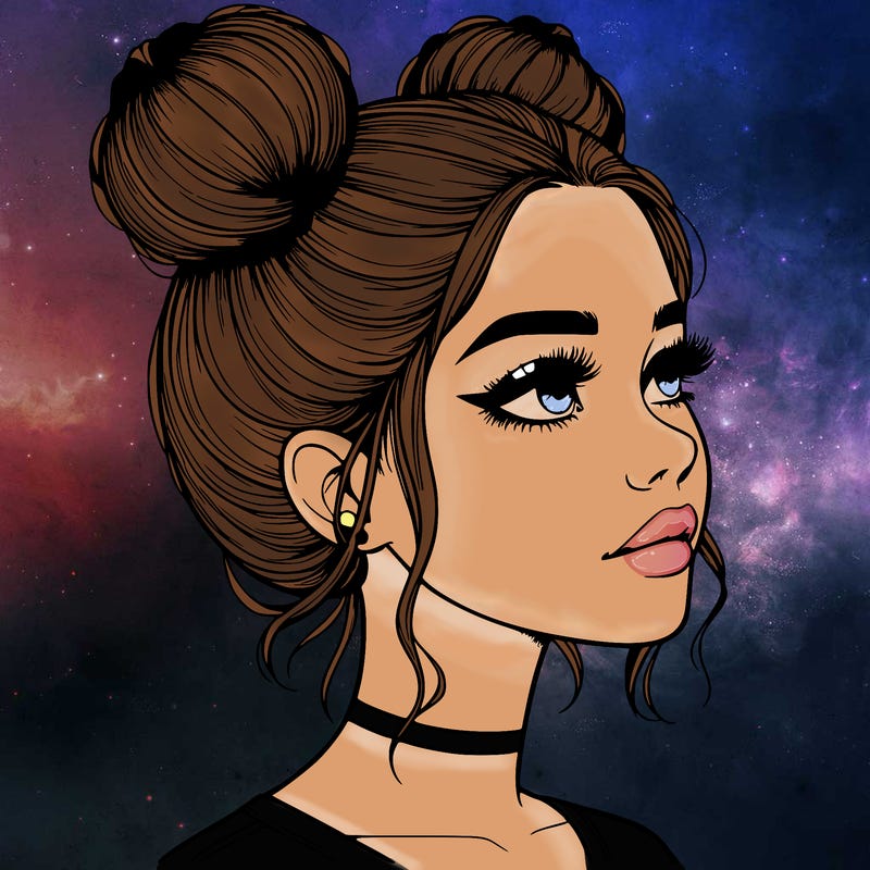 realistic girl with buns on the top of her head