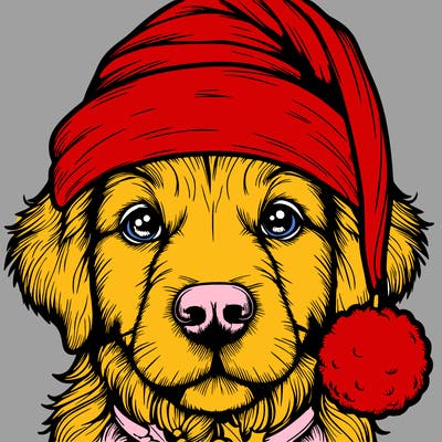 realistic dog with a christmas hat