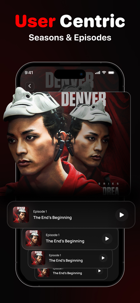 IPTV Smarters app interface displaying a list of seasons and episodes for a TV series on a mobile screen