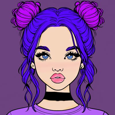 realistic girl with two buns in hair and lips