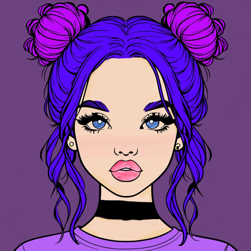 realistic girl with two buns in hair and lips
