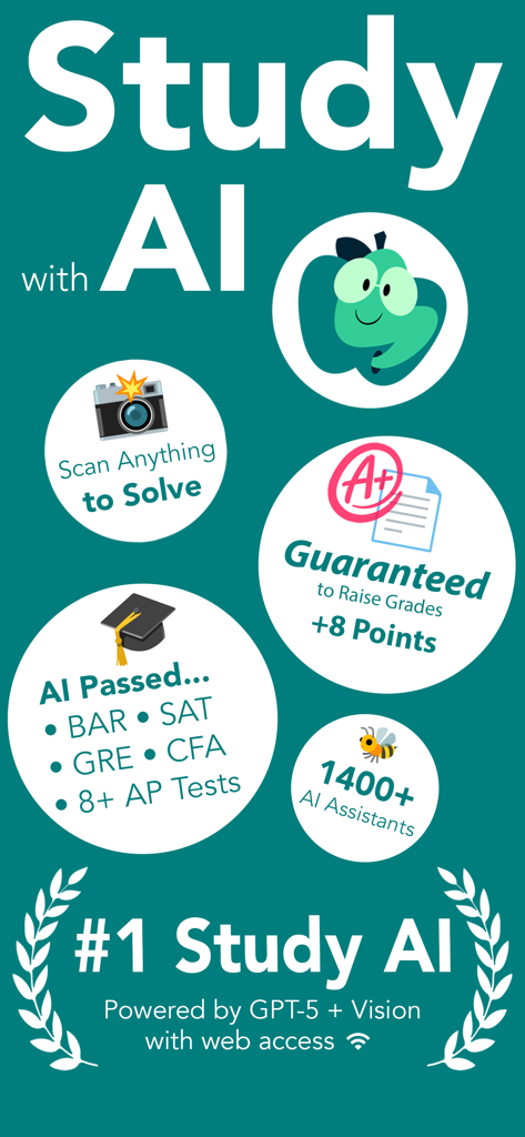 StudyAI - Web & Photo AI Tutor - StudyAI app promotional banner highlighting AI tutor features including scanning to solve and grade improvement guarantees