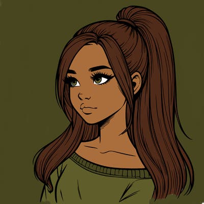 realistic girl with a high ponytail