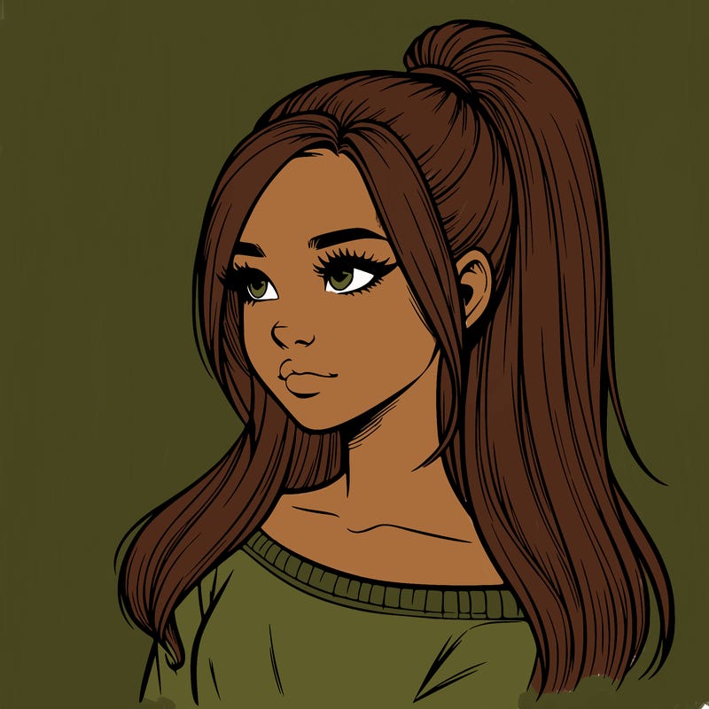 realistic girl with a high ponytail