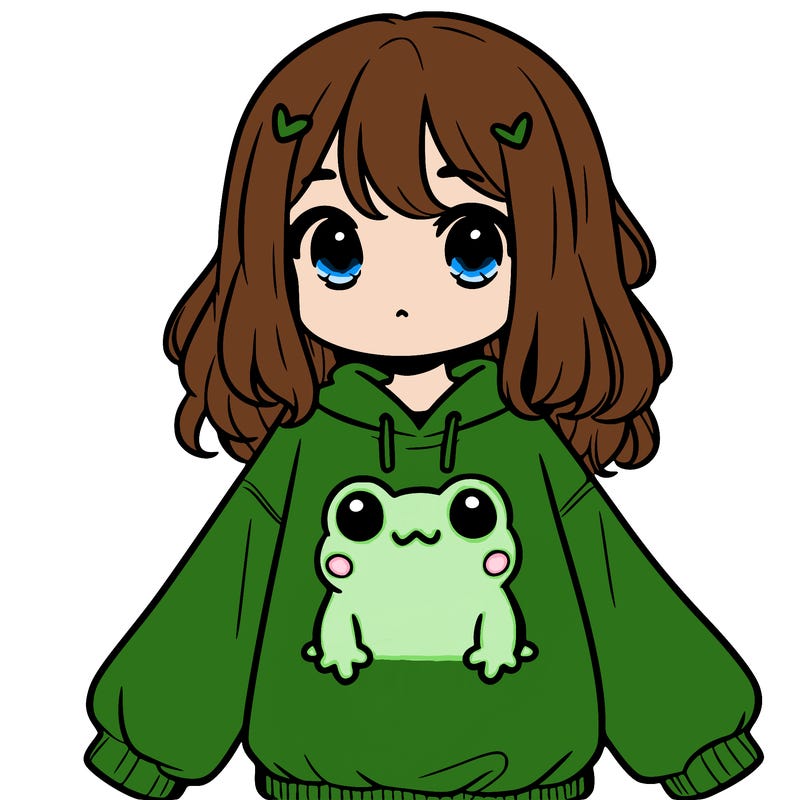 girl wearing frogging sweatshirt