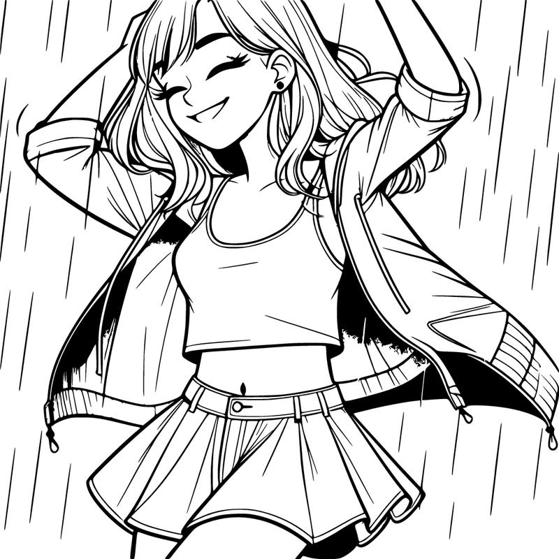 realistic teenage girl dancing in the rain