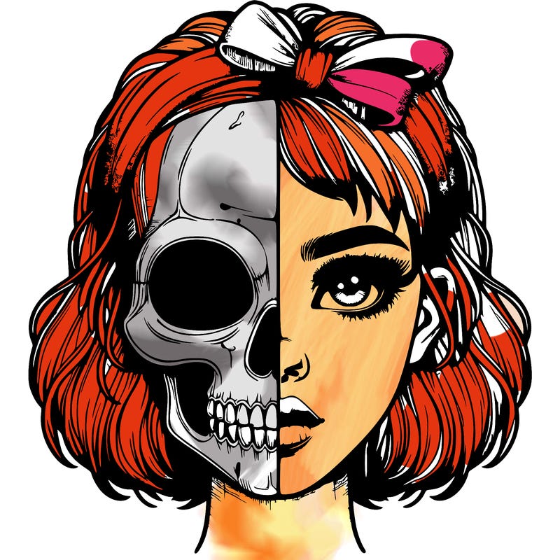 realistic girl with half skull mask
