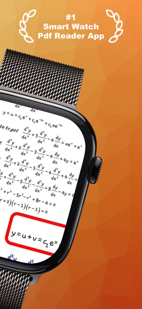 PDF Watch Viewer App by Watchy - An Apple Watch displaying a PDF document with complex mathematical formulas and equations