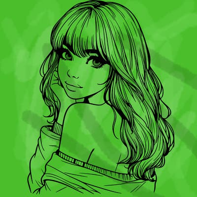 realistic girl with bangs looking over her shoulder