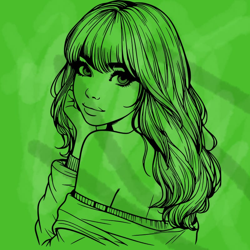 realistic girl with bangs looking over her shoulder