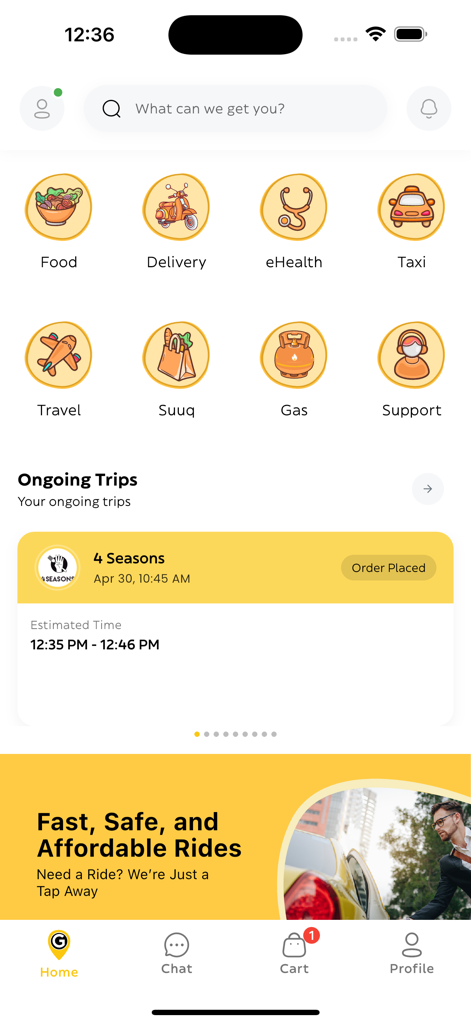 Geeye Somalia - Geeye Somalia mobile app home screen showing icons for food, delivery, taxi, and other services