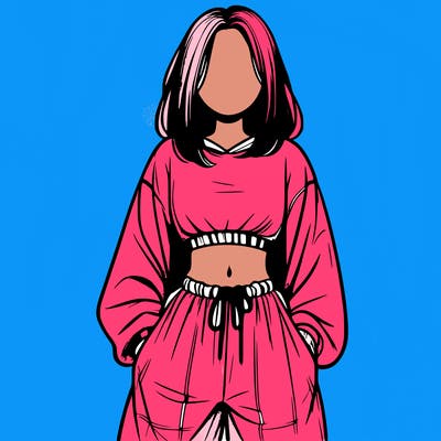 realistic girl faceless with baggy pants and a crop top