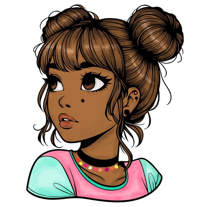realistic girl with spacebuns