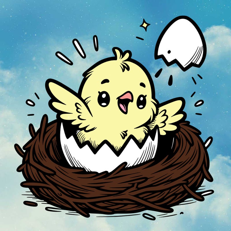 a baby chick hatching from an egg in a nest