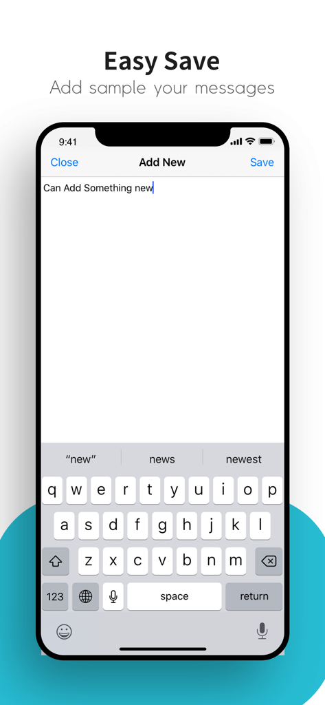 Paste Keyboard - Interface of the Paste Keyboard app showing the screen to add and save a new custom message snippet.