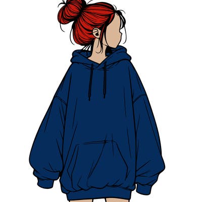 realistic girl with a oversized sweatshirt on and a bun