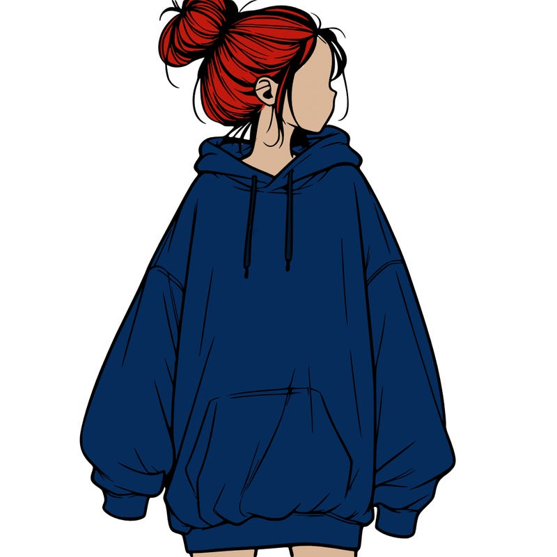 realistic girl with a oversized sweatshirt on and a bun