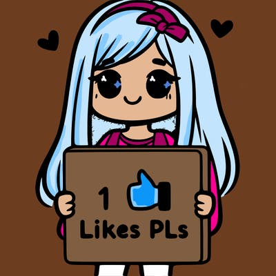 girl holding a sign saying 10 likes pls