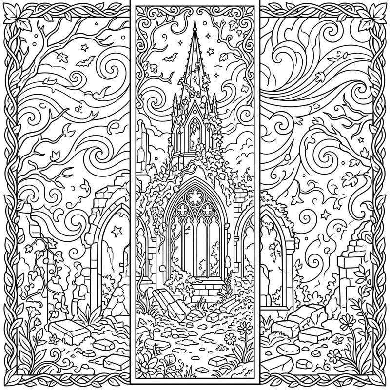 Delve into the mystique of ancient architecture with this stunning Church Ruins bookmark coloring page. Featuring intricate gothic details and overgrown charm, it's a perfect creative escape for coloring enthusiasts.
