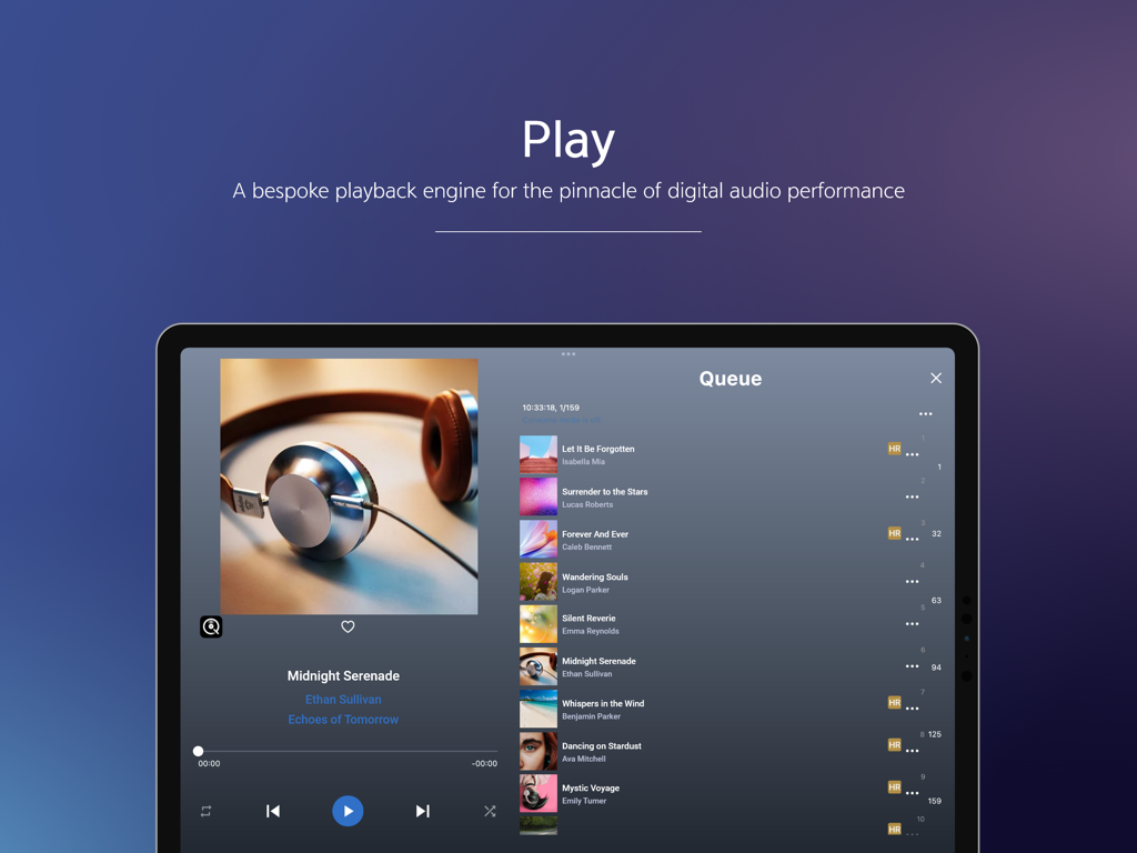 Aurender Conductor V5 - Aurender Conductor V5 music playback interface on iPad showing high-resolution audio queue and album art.