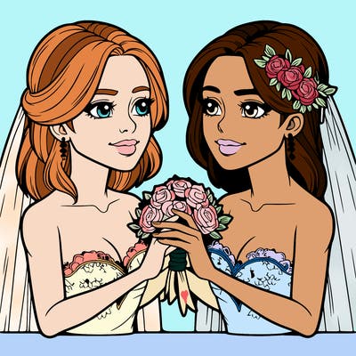 two realistic  women marrying each other