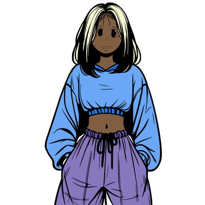 realistic girl faceless with baggy pants and a crop top