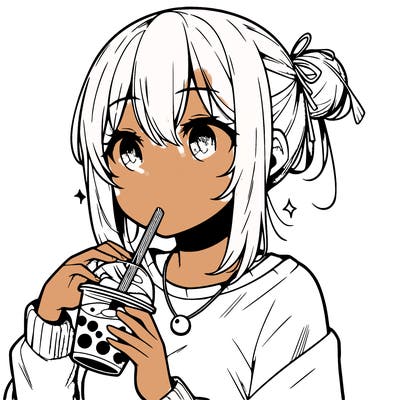 manga character drinking boba