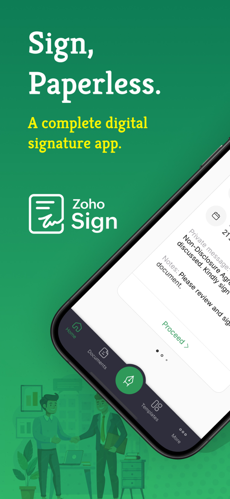 Zoho Sign mobile app interface for paperless digital signatures