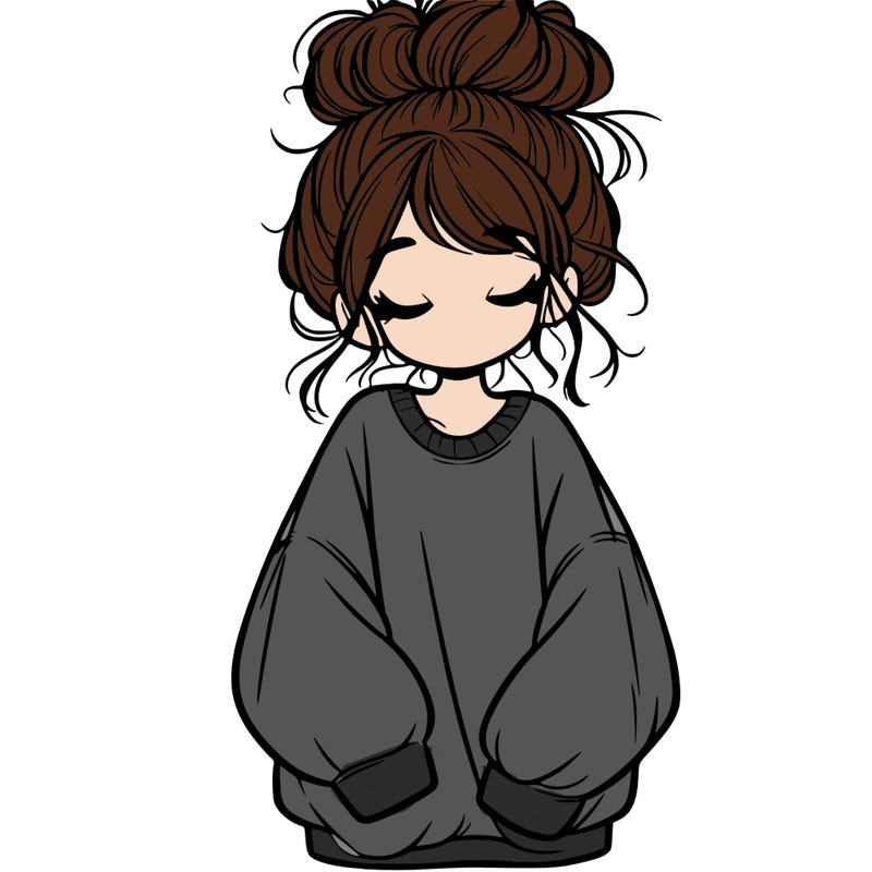 girl with baggy sweatshirt and messy bun