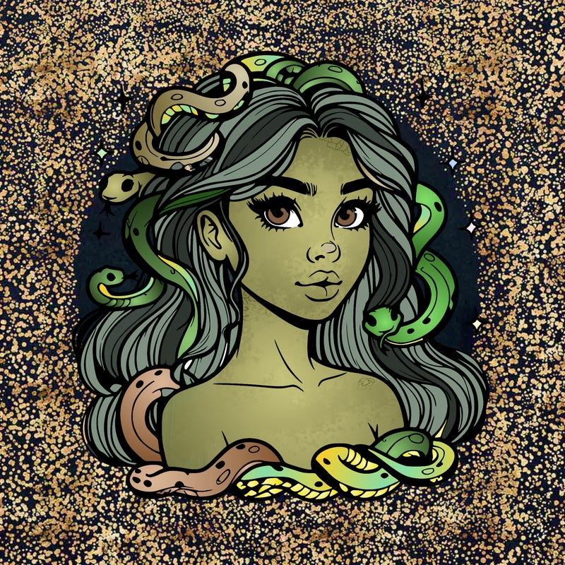 realistic girl with snakes as hair