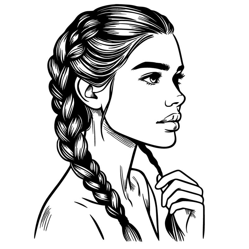 woman with single braids realistic