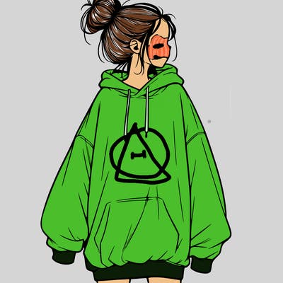 realistic girl with a oversized sweatshirt on and a bun