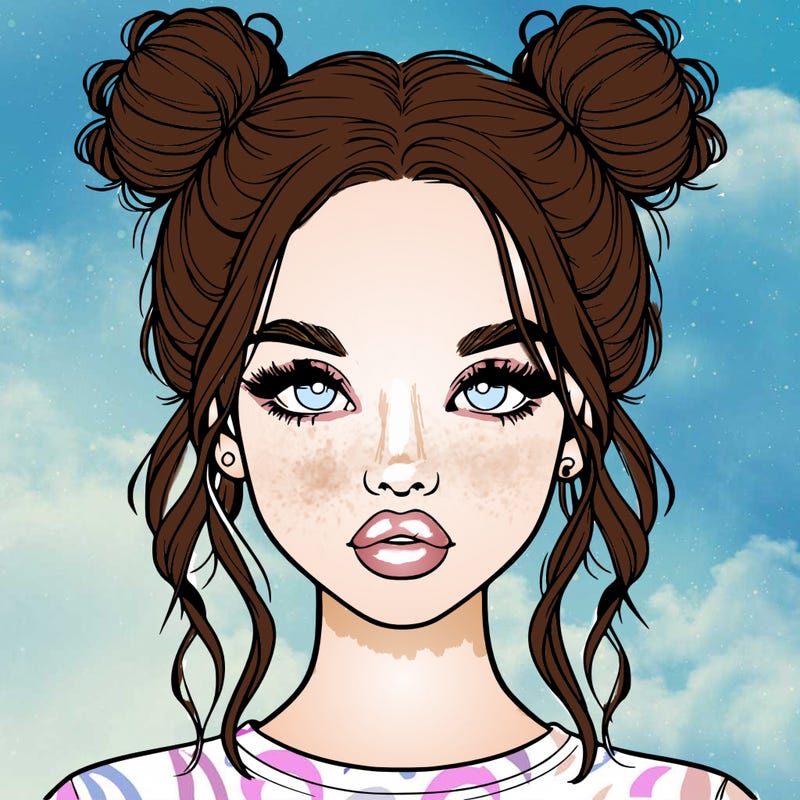 realistic girl with two buns in hair and lips