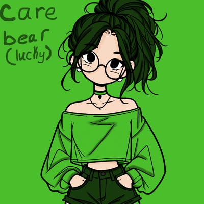 girl with a messy ponytail glasses a baggy crop top and jean shorts