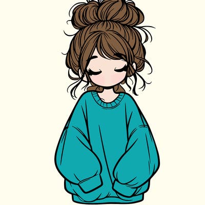 girl with baggy sweatshirt and messy bun