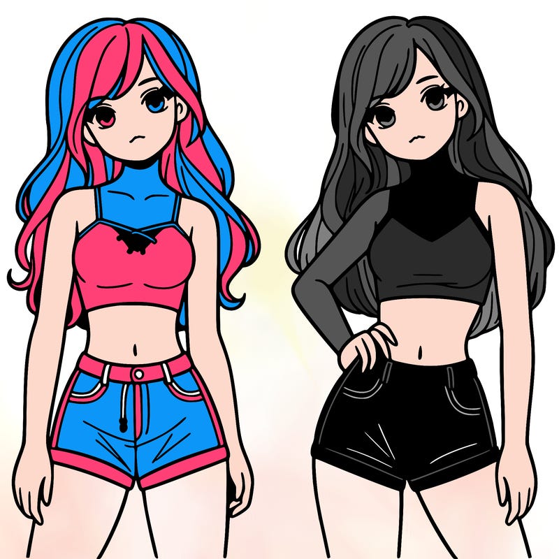 2 girls in a crop tops and shorts