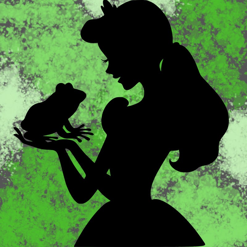 a shadow of a princess holding a frog realistic