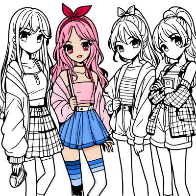 teen manga girls group of 4