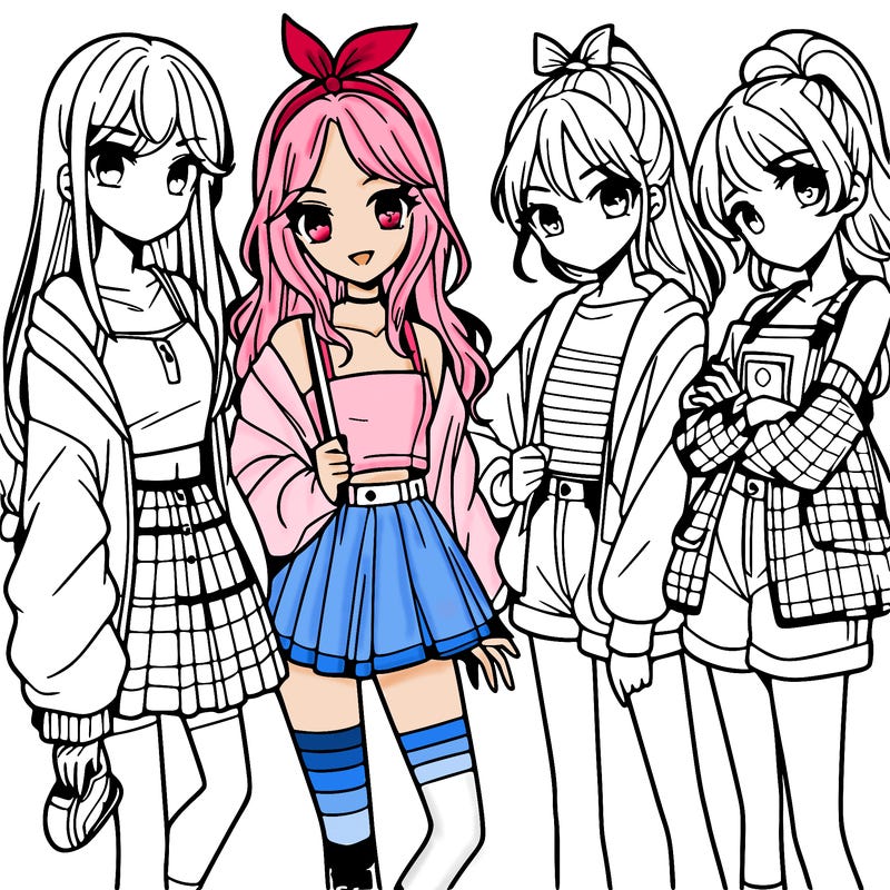 teen manga girls group of 4