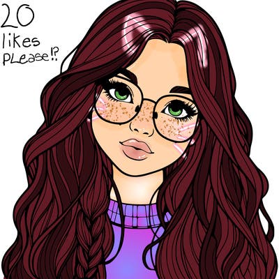 girl with long hair and freckles and glasses realistic