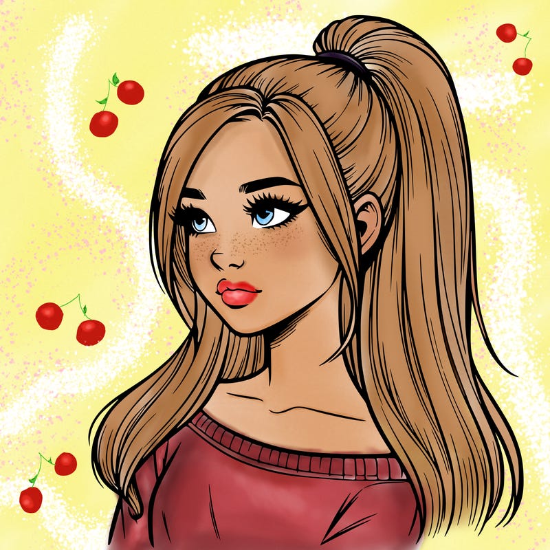 realistic girl with a high ponytail