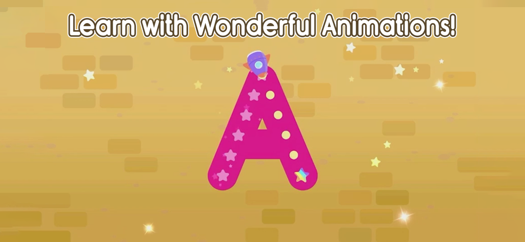 ABC Tracing Game - An educational screen from the ABC Tracing Game showing a large pink letter A with dots and stars for guided tracing