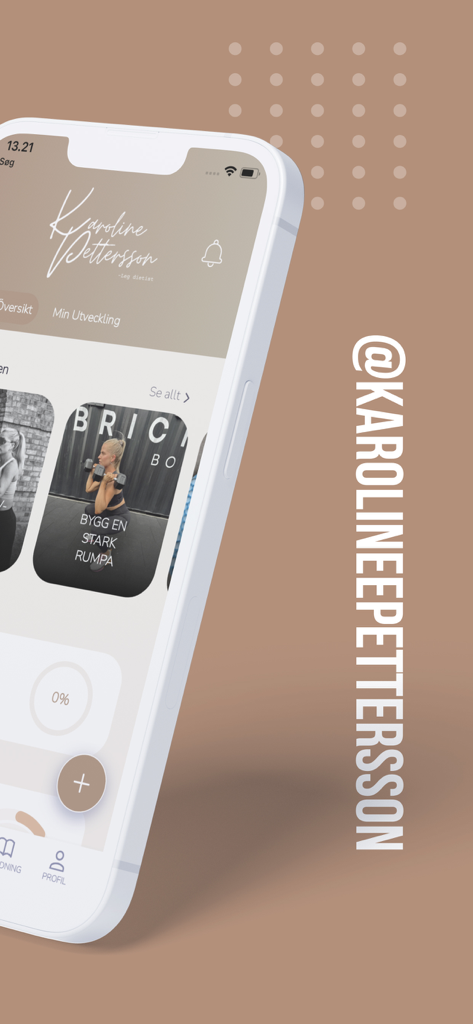 KP Coaching app interface showing workout plans and health tracking by Karoline Pettersson